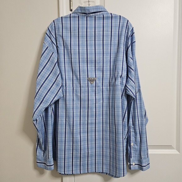 Columbia UPF 50 Omni Shade PFG Fishing Shirt Men's XXL Blue Plaid Vented LS EUC - Picture 12 of 12